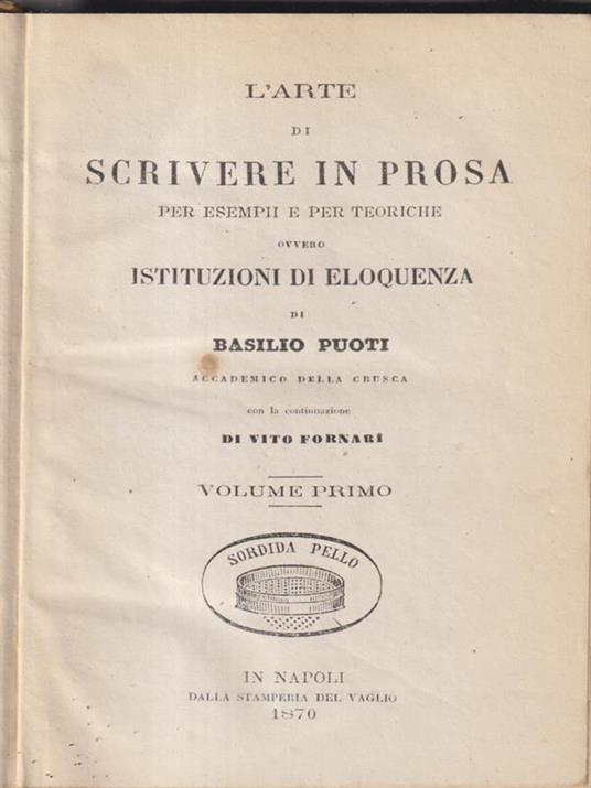 L' arte di scrivere in prosa vol I - Basilio Puoti - copertina