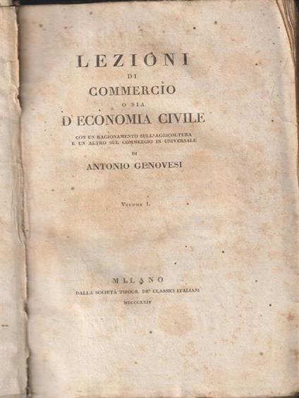 Lezioni di commercio o sia d'economia civile 2voll - Antonio Genovesi - copertina