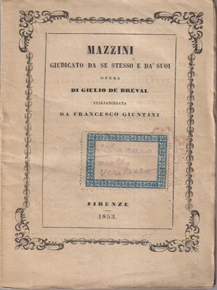 Mazzini giudicato da se stesso e dà suoi - copertina