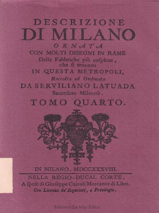   Descrizione di Milano tomo quarto - Serviliano Latuada - copertina