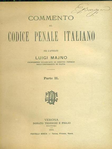 Commento al Codice Penale Italiano Parte II - Luigi Majno - copertina