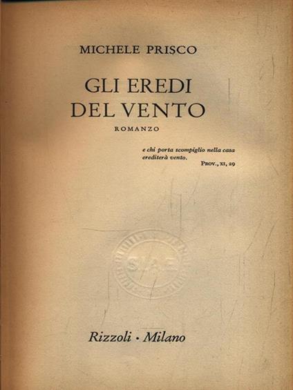 Gli eredi del vento - Michele Prisco - copertina