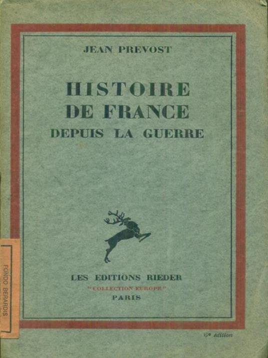 Histoire de France depuis la guerre - Jean Prevost - copertina