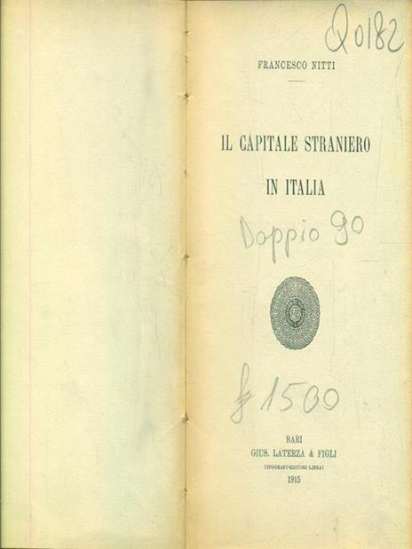 Il capitale straniero in Italia - Francesco Nitti - copertina