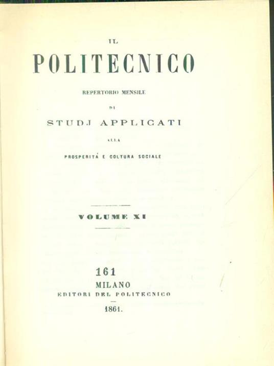 Il Politecnico vol. XI 2o semestre 1861 - copertina