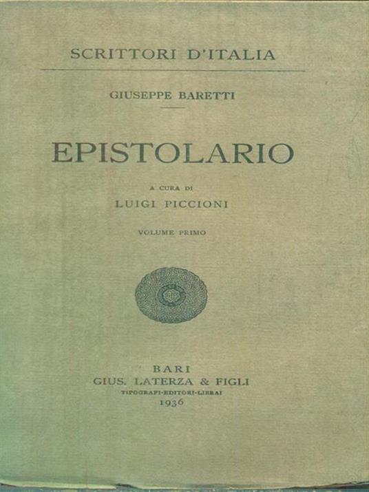 Epistolario. Volume primo - Giuseppe Baretti - copertina