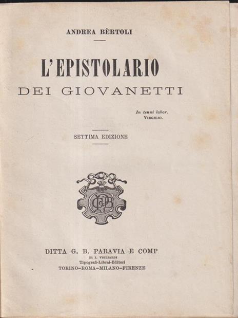 L' epistolario dei giovanetti - Andrea Bertoli - copertina