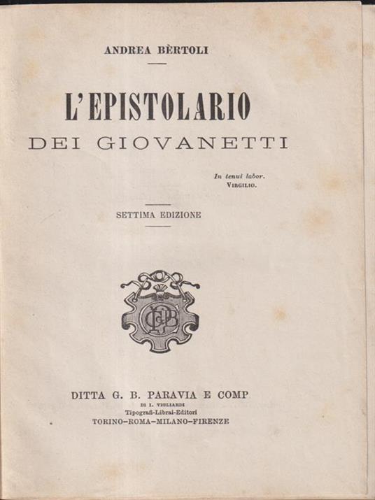 L' epistolario dei giovanetti - Andrea Bertoli - copertina