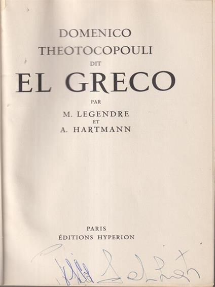 Domenico Theotocopouli dit El Greco - Pierre Legendre - copertina