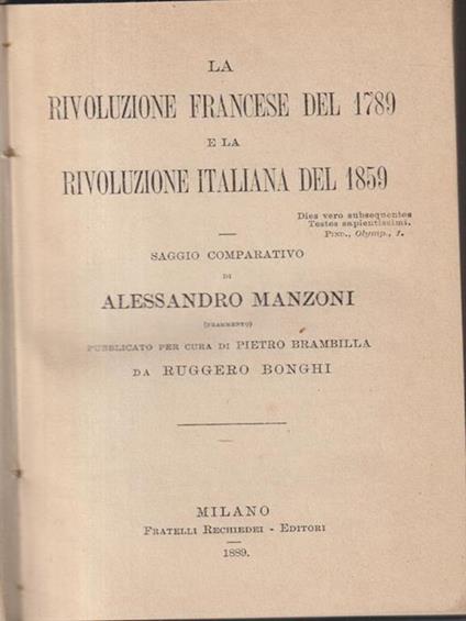 La rivoluzione francese del 1789 e la rivoluzione italiana del 1859 - Alessandro Manzoni - copertina