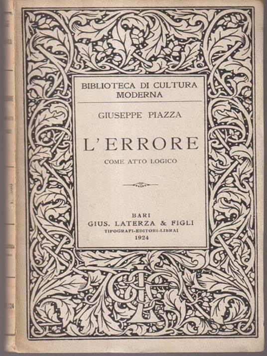 L' errore come atto logico - Giuseppe Piazza - copertina