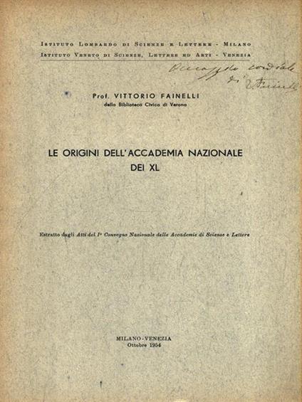 Le origini dell'Accademia Nazionale dei XL - Vittorio Fainelli - copertina