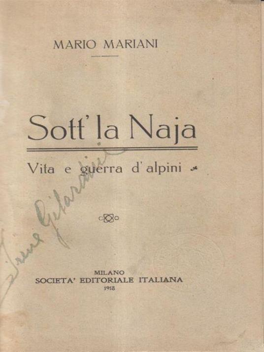 Sott'la naja - Mario Mariani - copertina