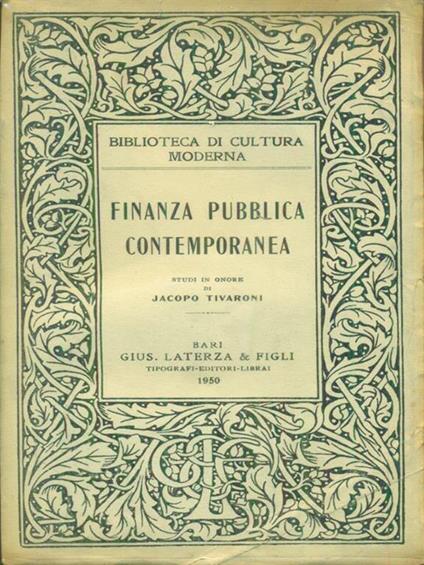   Finanza pubblica contemporanea - Jacopo Tivaroni - copertina