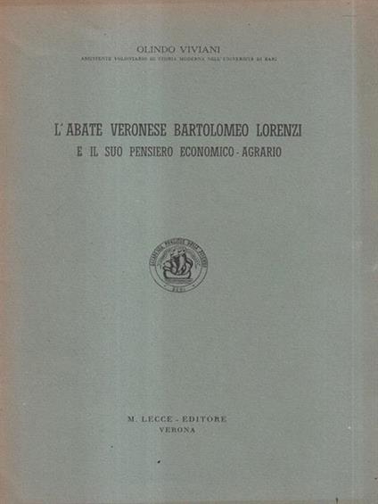 L' abate veronese Bartolomeo Lorenzi - Olindo Viviani - copertina