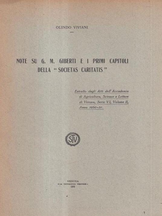 Note su G.M. Giberti e i primi capitoli della societas caritatis - Olindo Viviani - copertina