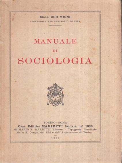   Manuale di Sociologia - Ugo Mioni - copertina