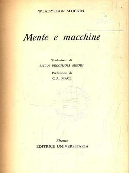 Mente e macchine - Wladyslaw Sluckin - copertina