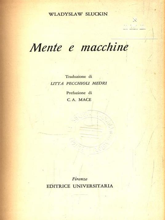 Mente e macchine - Wladyslaw Sluckin - copertina