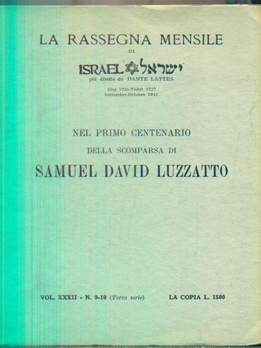 Nel Primo Centenario della scomparsa di Samuel David Luzzatto - copertina