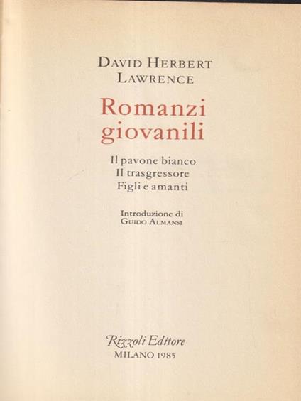   Romanzi giovanili - David Herbert Lawrence - copertina