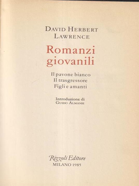   Romanzi giovanili - David Herbert Lawrence - copertina