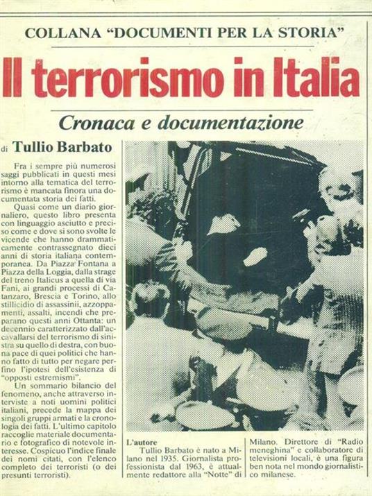 Il terrorismo in Italia - Tullio Barbato - copertina
