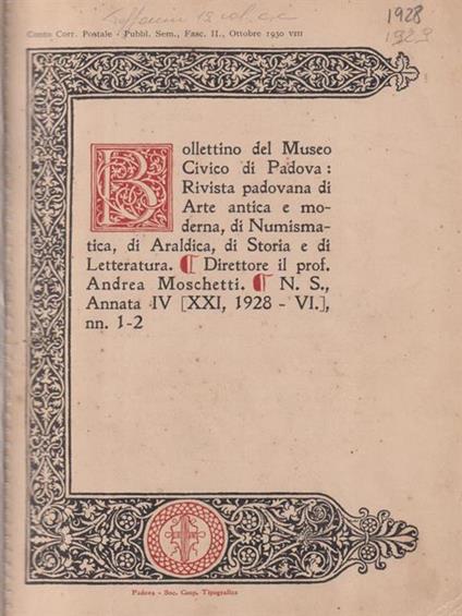  Bollettino del museo civico di Padova 1928-29 - Andrea Moschetti - copertina