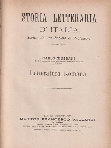   Storia letteraria d'Italia - Letteratura romana - Carlo Giussani - copertina