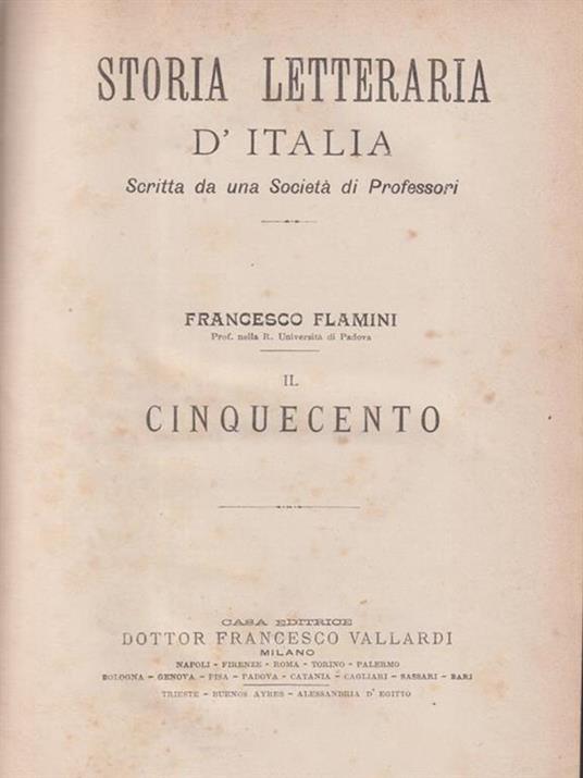 Storia letteraria d'Italia - Il Cinquecento - Francesco Flamini - copertina