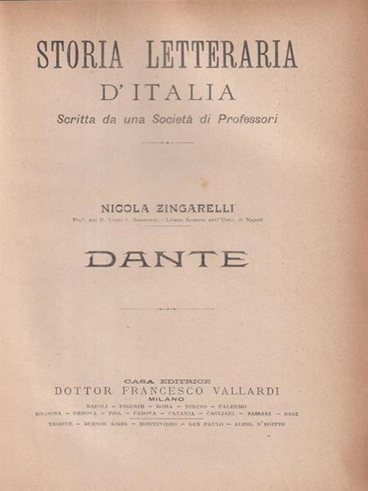   Storia letteraria d'Italia - Dante - Nicola Zingarelli - copertina
