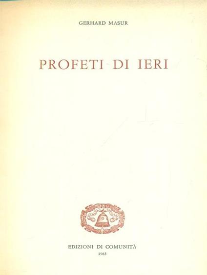   Profeti di ieri - Gerhard Masur - copertina