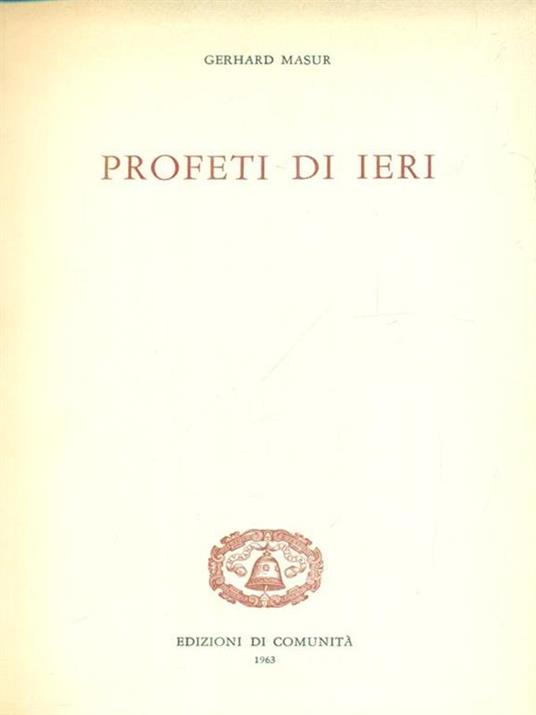   Profeti di ieri - Gerhard Masur - copertina