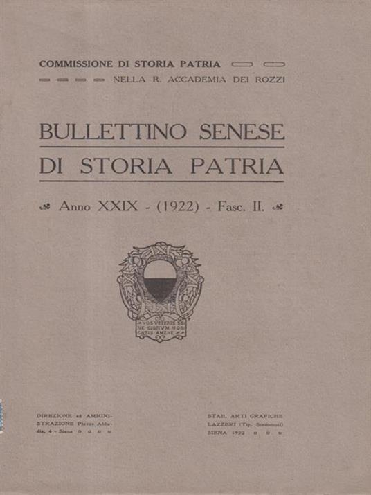 Bullettino senese di storia patria anno XXIX 1922 fasc. II - copertina