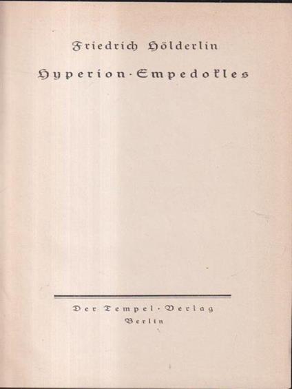 Hyperion - Empedokles - Friedrich Hölderlin - copertina