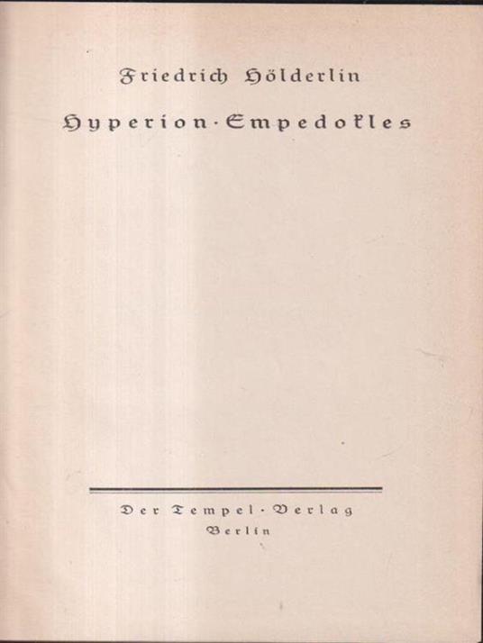 Hyperion - Empedokles - Friedrich Hölderlin - copertina