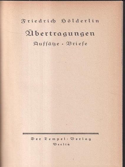 Ubertragungen - Friedrich Hölderlin - copertina