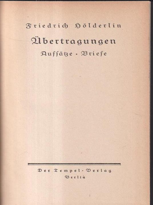 Ubertragungen - Friedrich Hölderlin - copertina