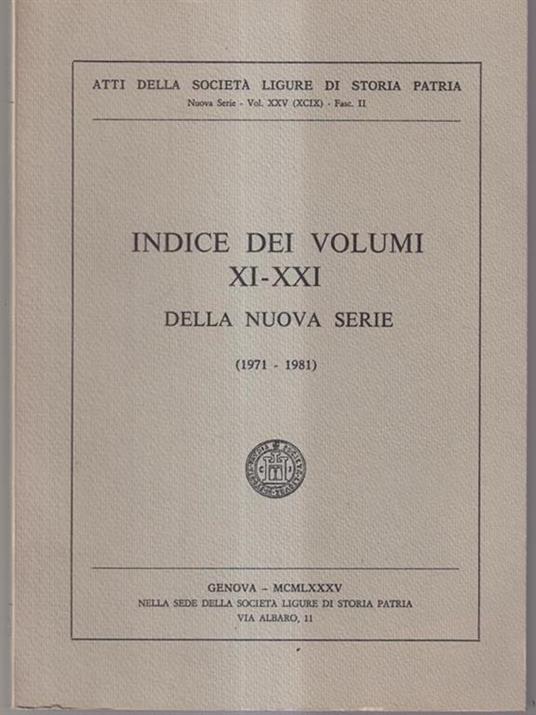 Indice dei volumi XI-XXI della nuova serie (1971-1981) -   - copertina
