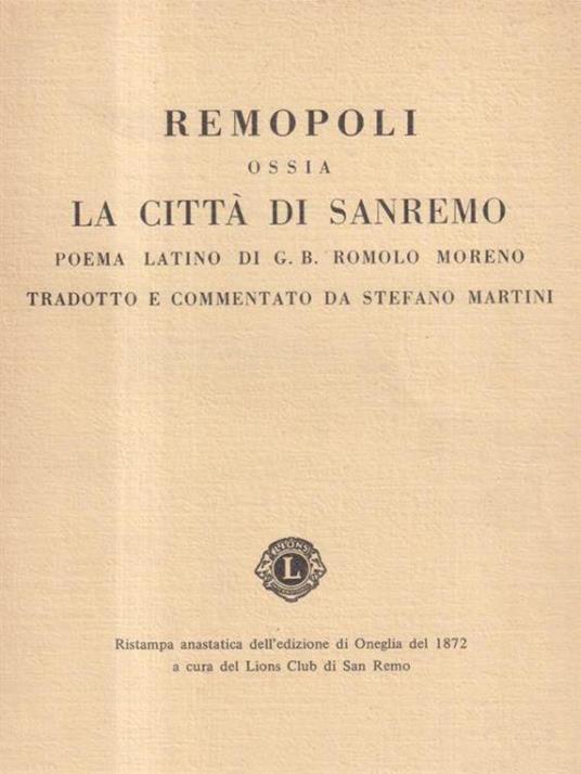 Remopoli ossia la città di Sanremo - Romolo Moreno - copertina