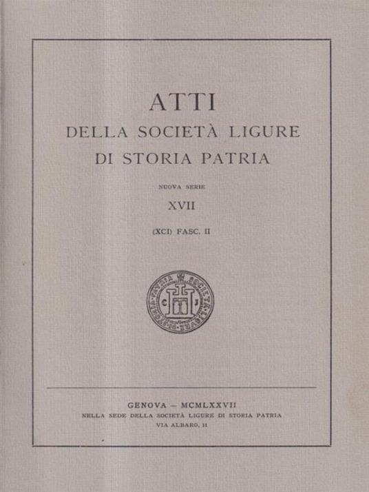 Atti della Società Ligure di Storia Patria - XVII Fasc. II - copertina