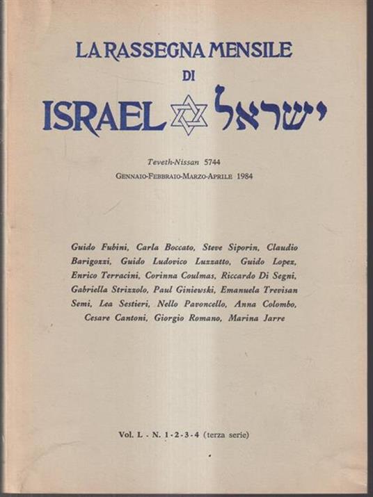 La rassegna mensile di Israel gennaio-febbraio-marzo-aprile 1984 vol L n. 1-2-3-4 -   - copertina