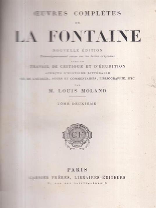 Oeuvres completes de La Fontaine Fables I e II - Louis Moland - copertina