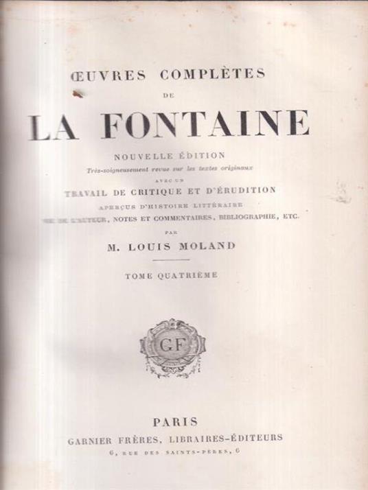 Oeuvres completes de La Fontaine Contes II - Louis Moland - copertina