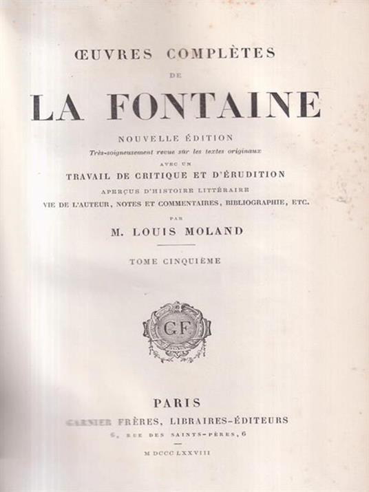 Oeuvres completes de La Fontaine Theatre - Louis Moland - copertina