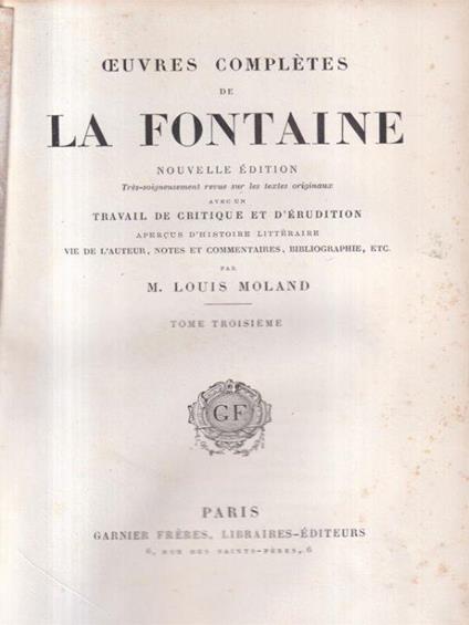 Oeuvres completes de La Fontaine Contes I - Louis Moland - copertina