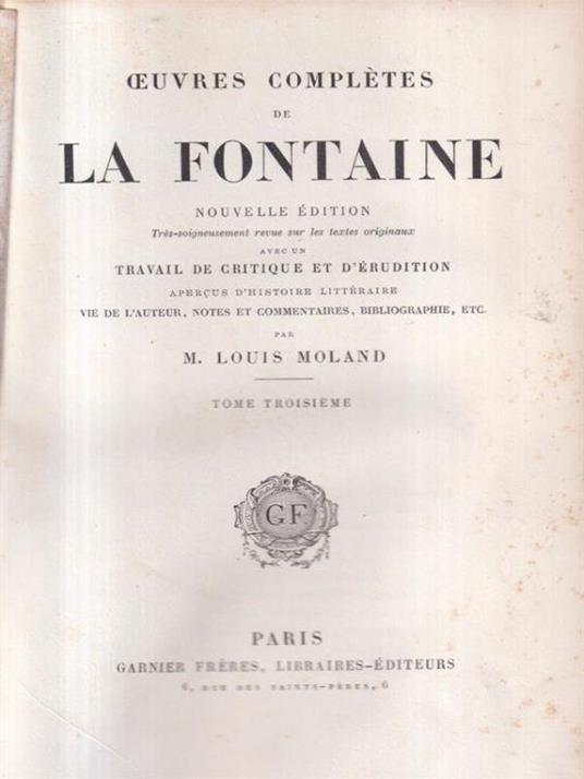 Oeuvres completes de La Fontaine Contes I - Louis Moland - copertina