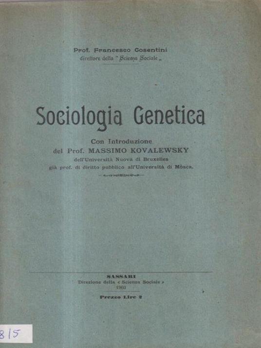 Sociologia Genetica - Francesco Cosentini - copertina