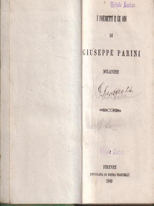 I poemetti e le odi di Giuseppe Parini milanese - Giuseppe Parini - copertina