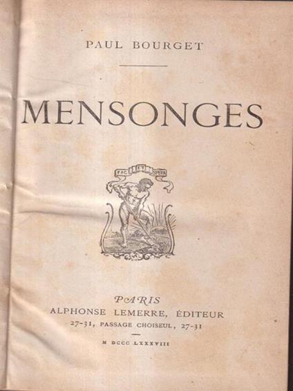 Mensonges - Paul Bourget - copertina